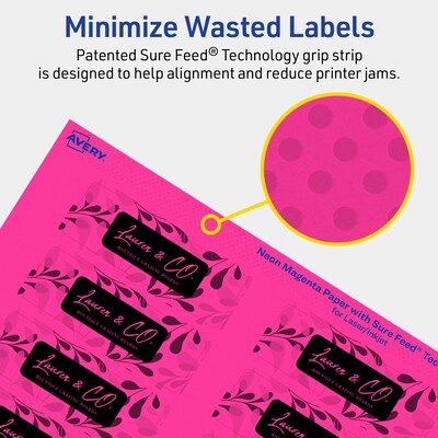 Avery Laser/Inkjet Rectangle Multipurpose Labels, 1" x 3", Neon Magenta, 1280/Box (94224)