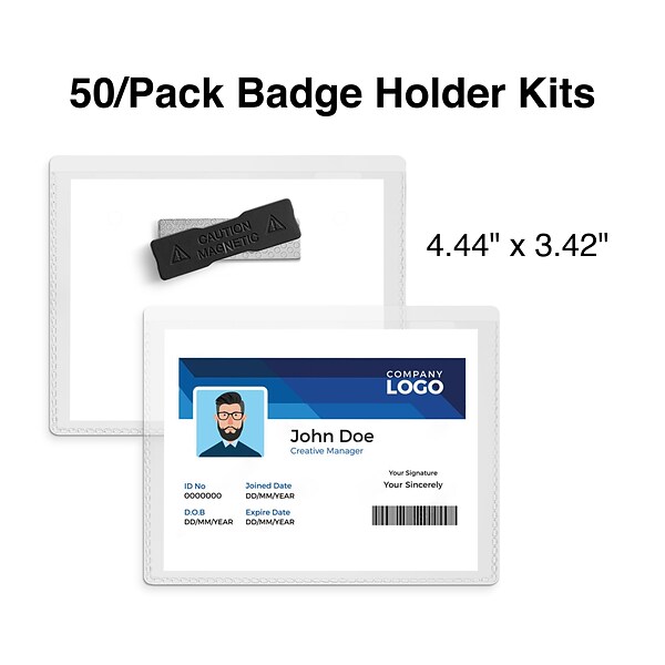 Staples Name Badge Holder Kit, Clear, 20/Pack (51927)