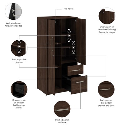 Bush Business Furniture Vista Wardrobe Cabinet with Drawers, Black Walnut (VSS130BWK)