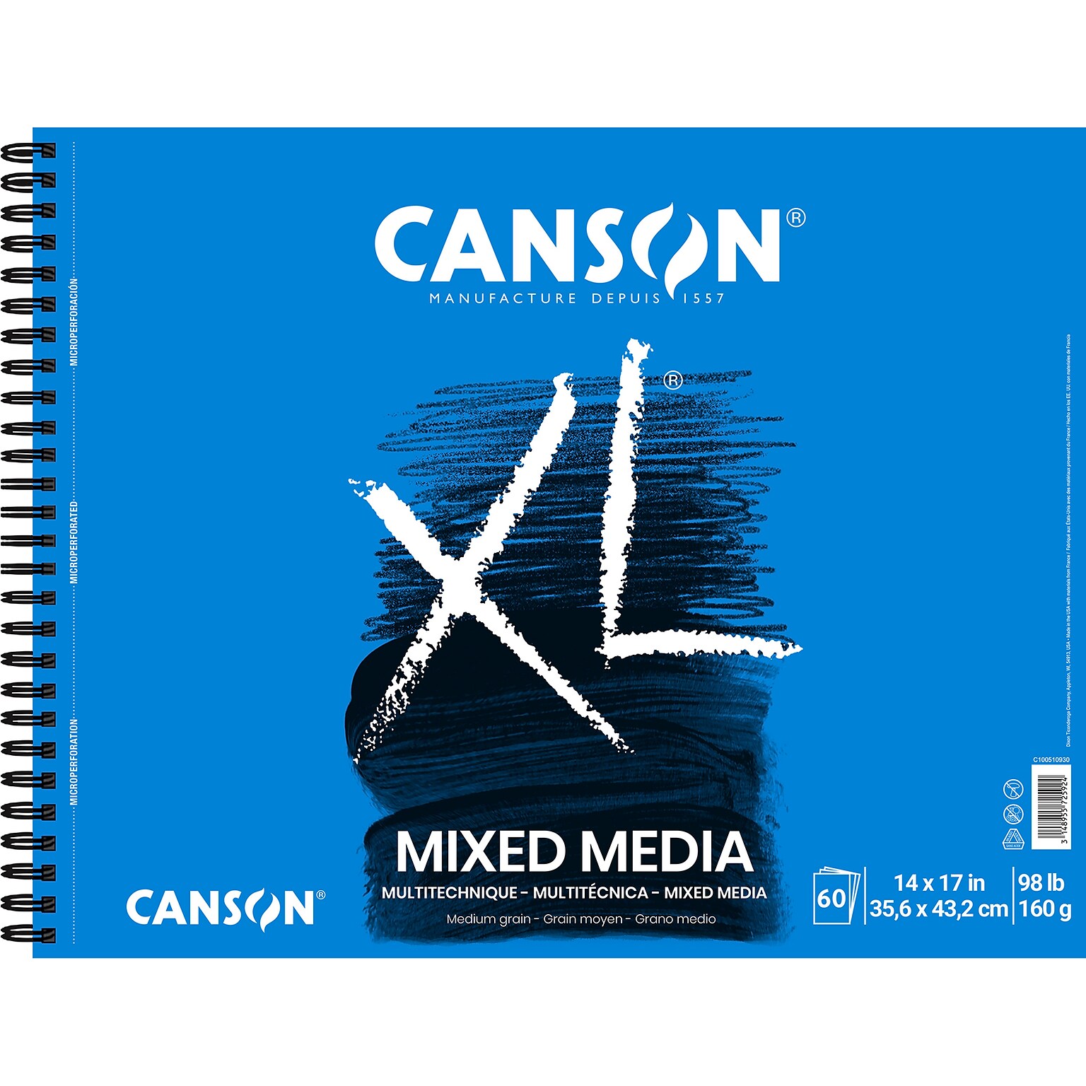 Canson XL Series 17 x 14 Wire Bound Mixed Media Sketch Pad, 60 Sheets/Pad (MCXC10051093003)