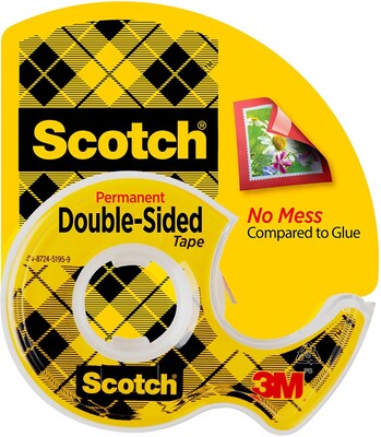 Scotch 6652P1236 665 Double-Sided Tape, 1/2-Inch x 1296-Inch, 3-Inch Core, Transparent, 2/Pack