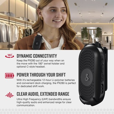 Cobra Compact 2-Way Handheld Business Radio with Dual-Dock Charger and Headset, Black, 2/Pack (PX280)