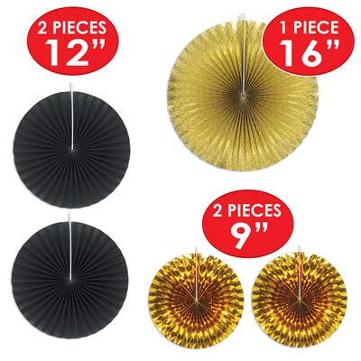 Beistle Decorative Fans, Black & Gold, 2/Pack (53319)