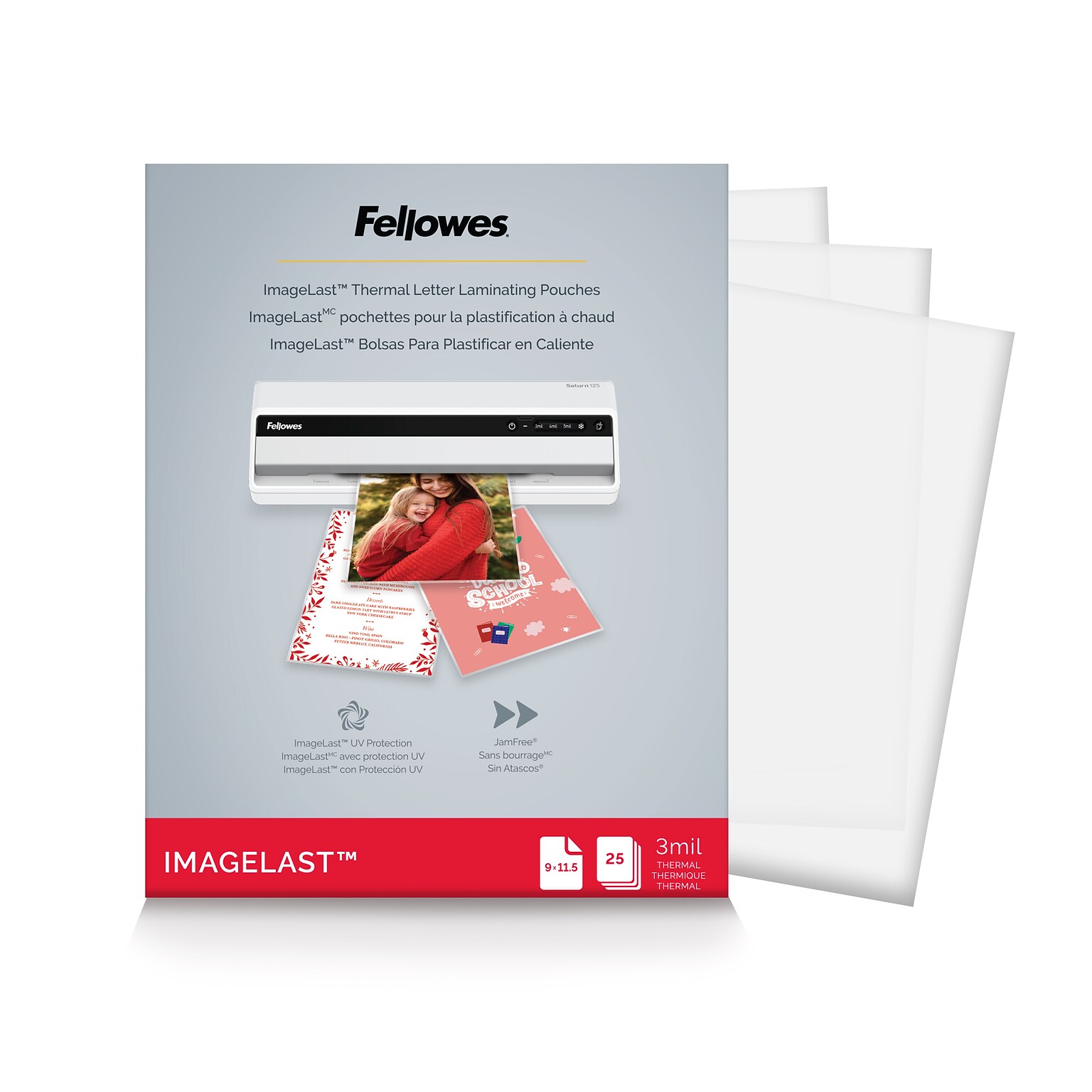 Fellowes ImageLast Thermal Laminating Pouches, Letter Size, 3 Mil, 25/Pack (5200501)