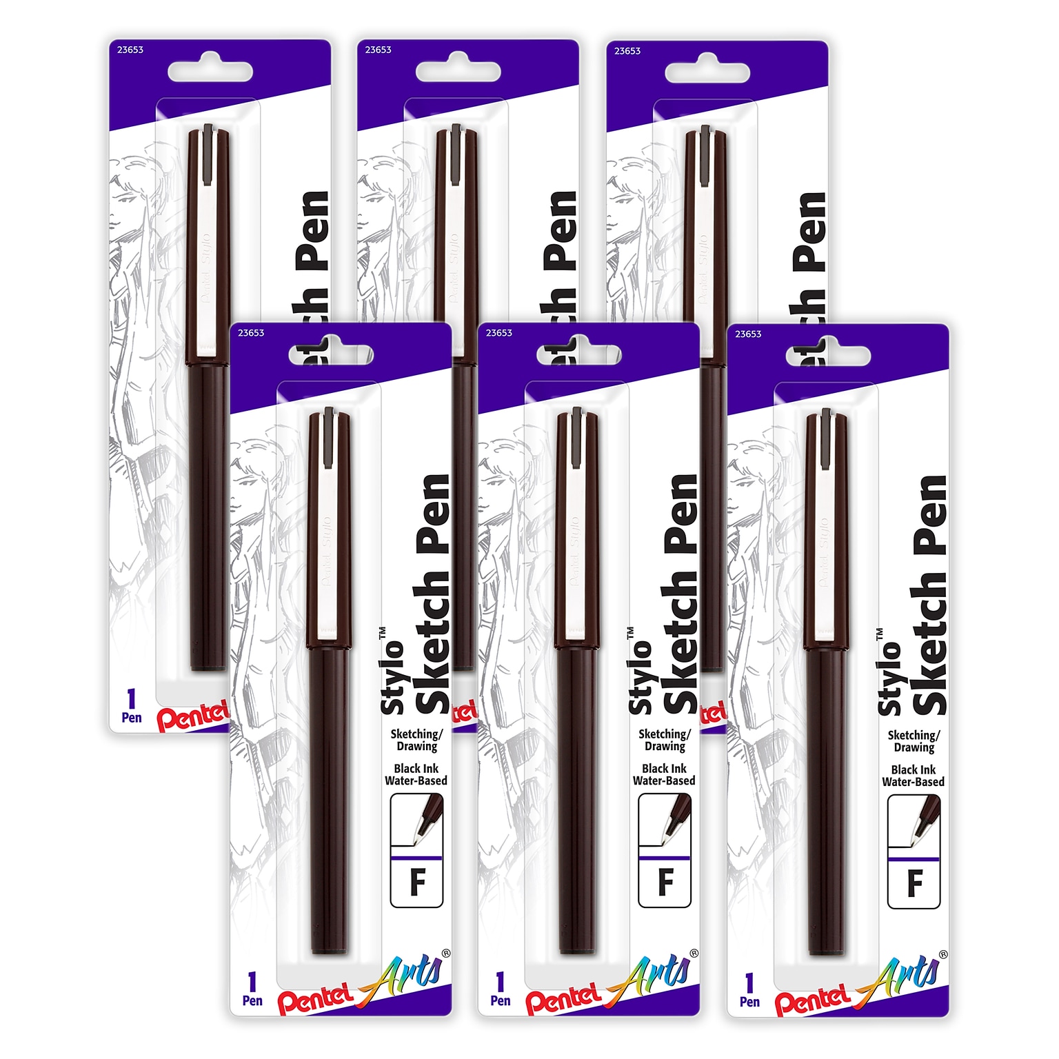 Pentel Stylo, Black Ink, 6/Bundle (PTAJM20BPAE-6)