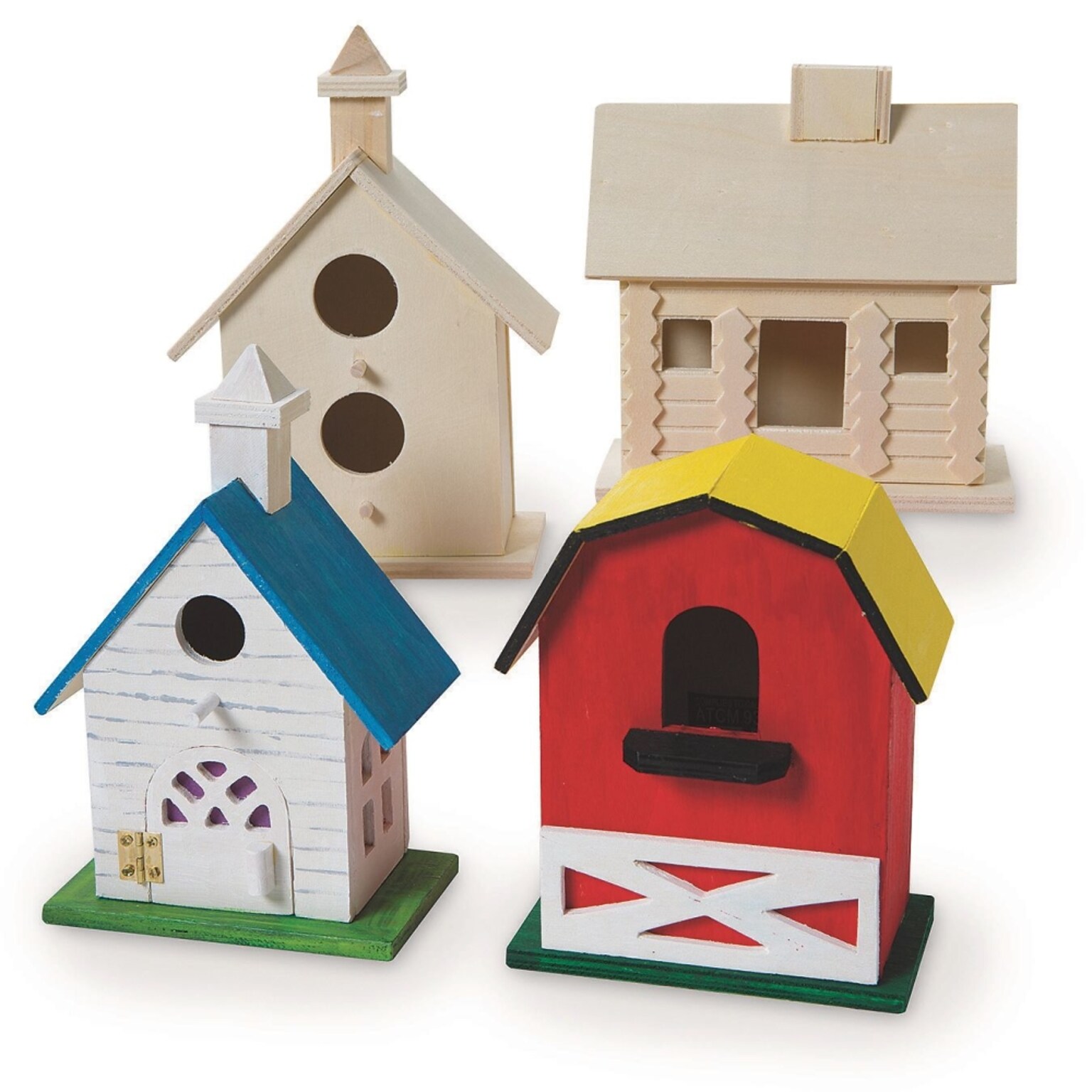S&S Unfinished DIY Wood Birdhouses Kit, 4/Pack (WD7636)