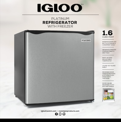 Igloo IRF16PL6A 1.6 Cu. Ft. Classic Compact Single Door Refrigerator Freezer, Platinum