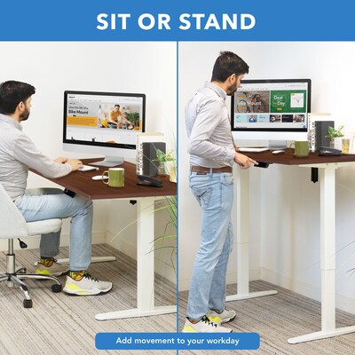 Mount-It! 55"W Electric Adjustable Standing Desk, Brown/White (MI-18062)