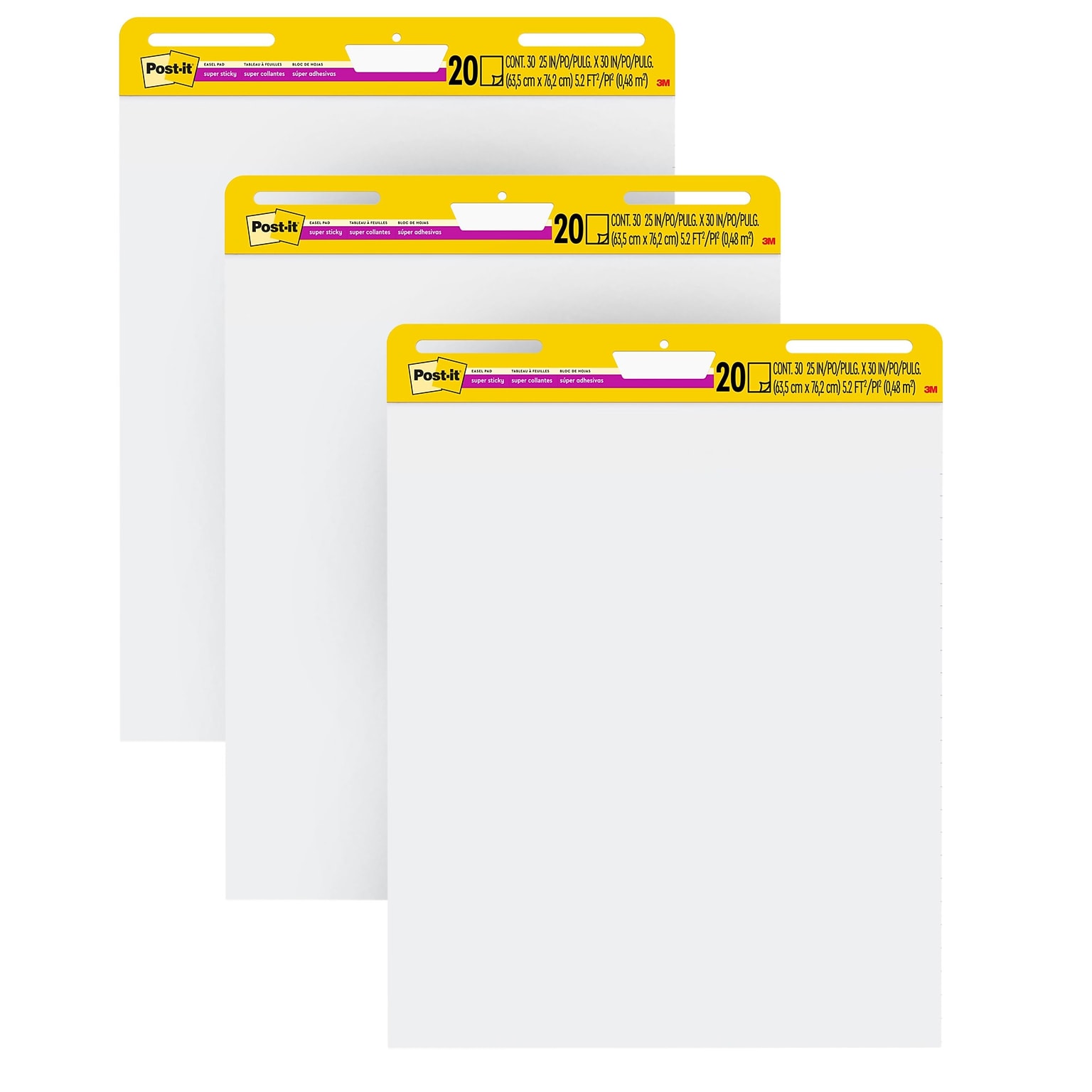 Post-it Super Sticky Wall Easel Pad, 25 x 30, 20 Sheets/Pad, 3 Pads/Pack (559 VAD20 3PK)