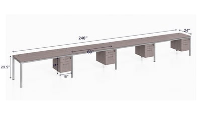 Boss Office Products Simple System 60W Office Desk with Pedestal, Driftwood, 4/Set (SGSD010-201)