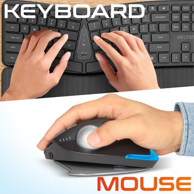 Delton E250 Wireless Ergonomic Keyboard and Trackball Mouse Combo, Black (DKWE250WBBD1)