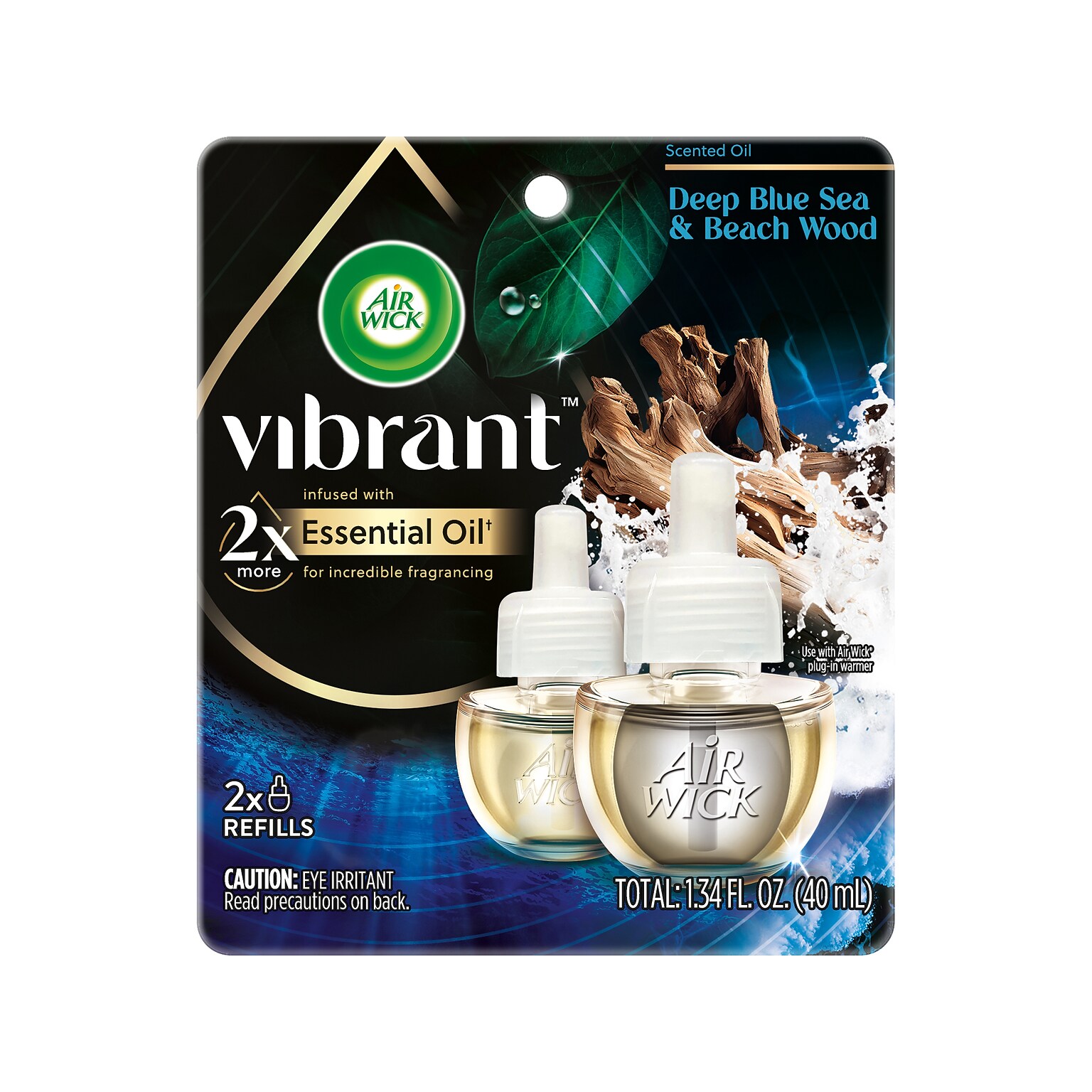 Air Wick Vibrant Scented Oil Warmer Refill, Deep Blue Sea & Beach Wood, 0.67 Fl. Oz., 2/Pack (62338-00123)