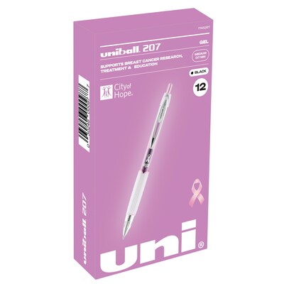 uniball 207 Pink Ribbon Retractable Gel Pens, Medium Point, 0.7mm, Black Ink, Dozen (1745267)