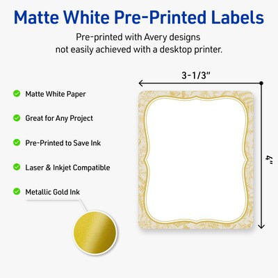Avery Rectangle Laser/Inkjet Multipurpose Labels, 4 x 3-1/3, White, 40/Pack (19479371081)