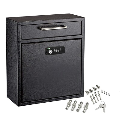 AdirOffice Ultimate Locking Wall Mounted Drop Box with Key and Combination Lock, Medium, Black (631-