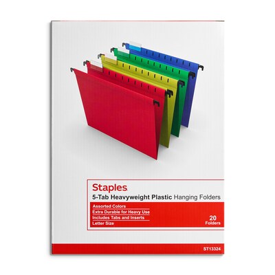 Staples® Hanging File Folder, 5-Tab, Letter Size, Assorted, 20/Box (ST13324/TR13324)