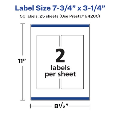 Avery Laser/Inkjet Multipurpose Labels, 3.25" x ", Glossy White, 50/Pack (94260)