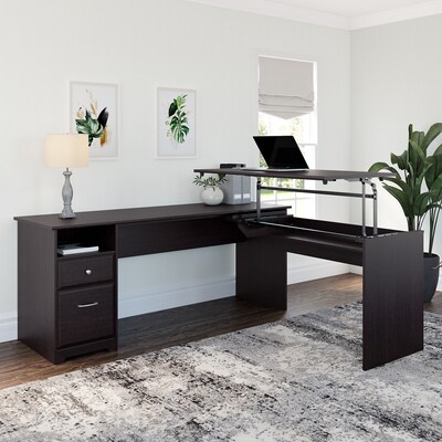 Bush Furniture Cabot 36-42H 3 Position L Shaped Sit to Stand Desk, Espresso Oak (CAB050EPO)