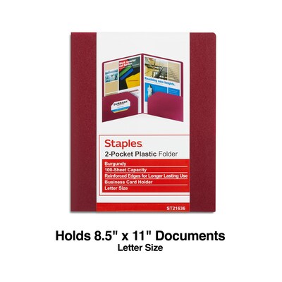 Staples® Two-Pocket Presentation Folder, Burgundy (21636-CC/20634)