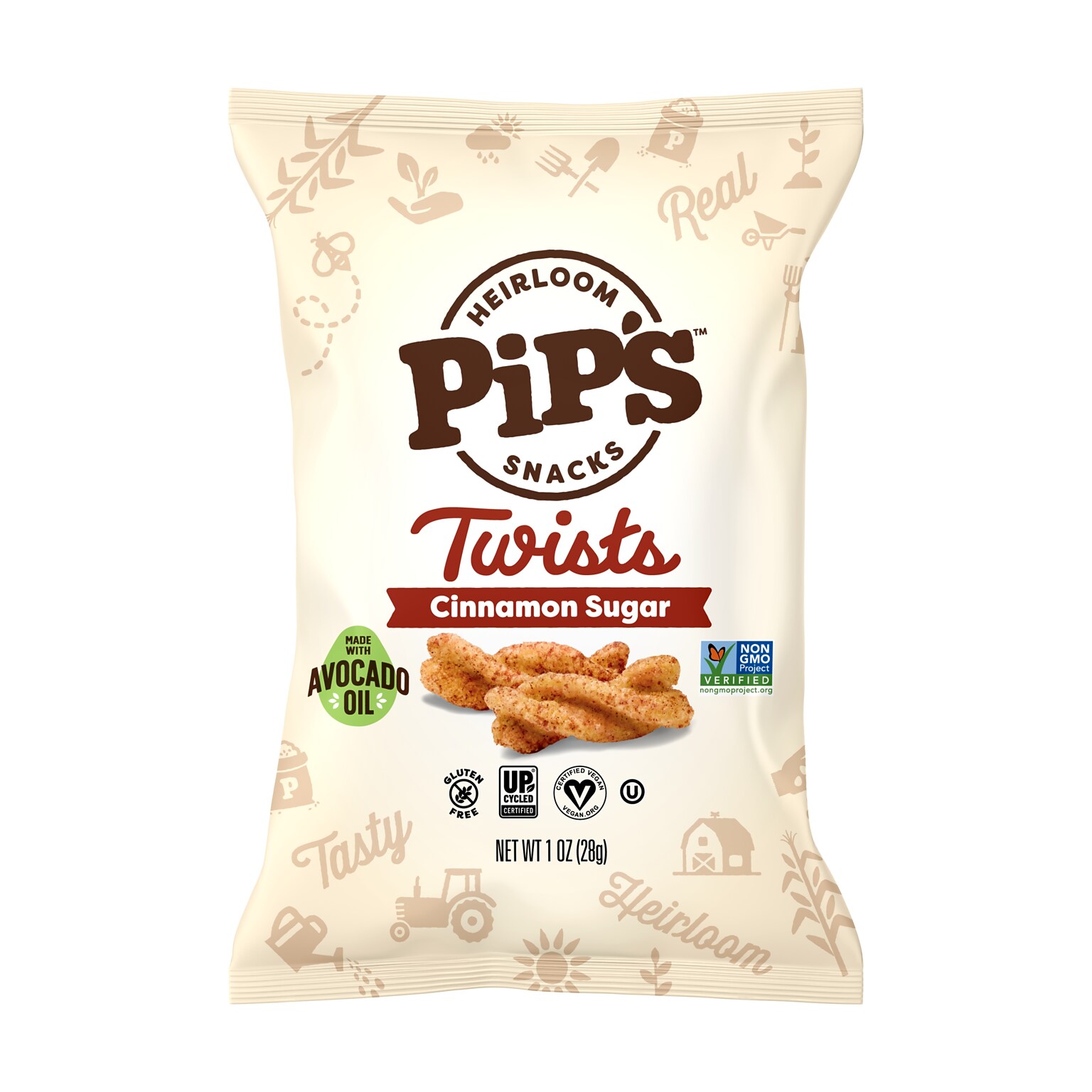 Pips Heirloom Snacks Gluten Free Cinnamon Sugar Twists, 1 oz., 24 Bags/Carton (TWCINN10C24)