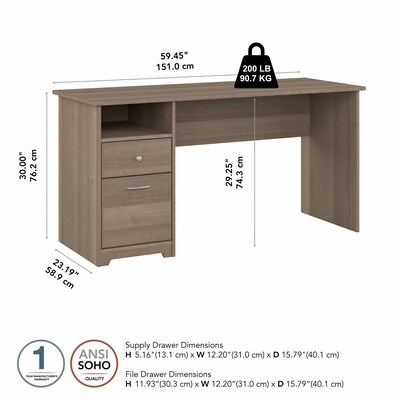 Bush Furniture Cabot 60"W Computer Desk with Drawers, Ash Gray (WC31260)