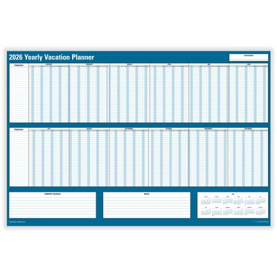 2026 ComplyRight Attendance Tracker 36 x 24 Yearly Dry Erase Wall Calendar, Blue/White (A0101)