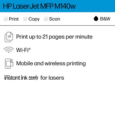 HP LaserJet MFP M140w Wireless Black & White All-in-One Laser Printer, Scanner, Copier, Best for Home Office (7MD72F)