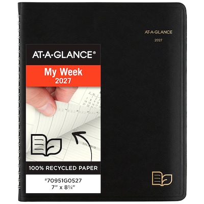 2027 AT-A-GLANCE Recycled 7 x 8.75 Weekly & Monthly Appointment Book, Faux Leather Cover, Black (70-951G-05-27)