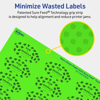 Avery Laser/Inkjet Multipurpose Oval Labels, 1" x 2", Neon Green, 480/Pack (94053)
