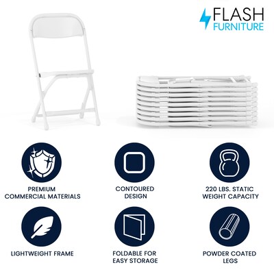 Flash Furniture Kids Plastic Armless Folding Chair, White, 10/Pack (10YKIDWH)