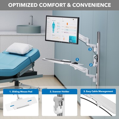 Mount-It! MedHub Wall Mounted, Flexible Workstation With WallTrack for Monitors up to 43", Matte White (MI-16002)