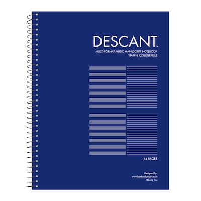 Roaring Spring Paper Products Descant Music Notebook, 8.5 x 11, Stave-/College-Ruled, 32 Sheets, B