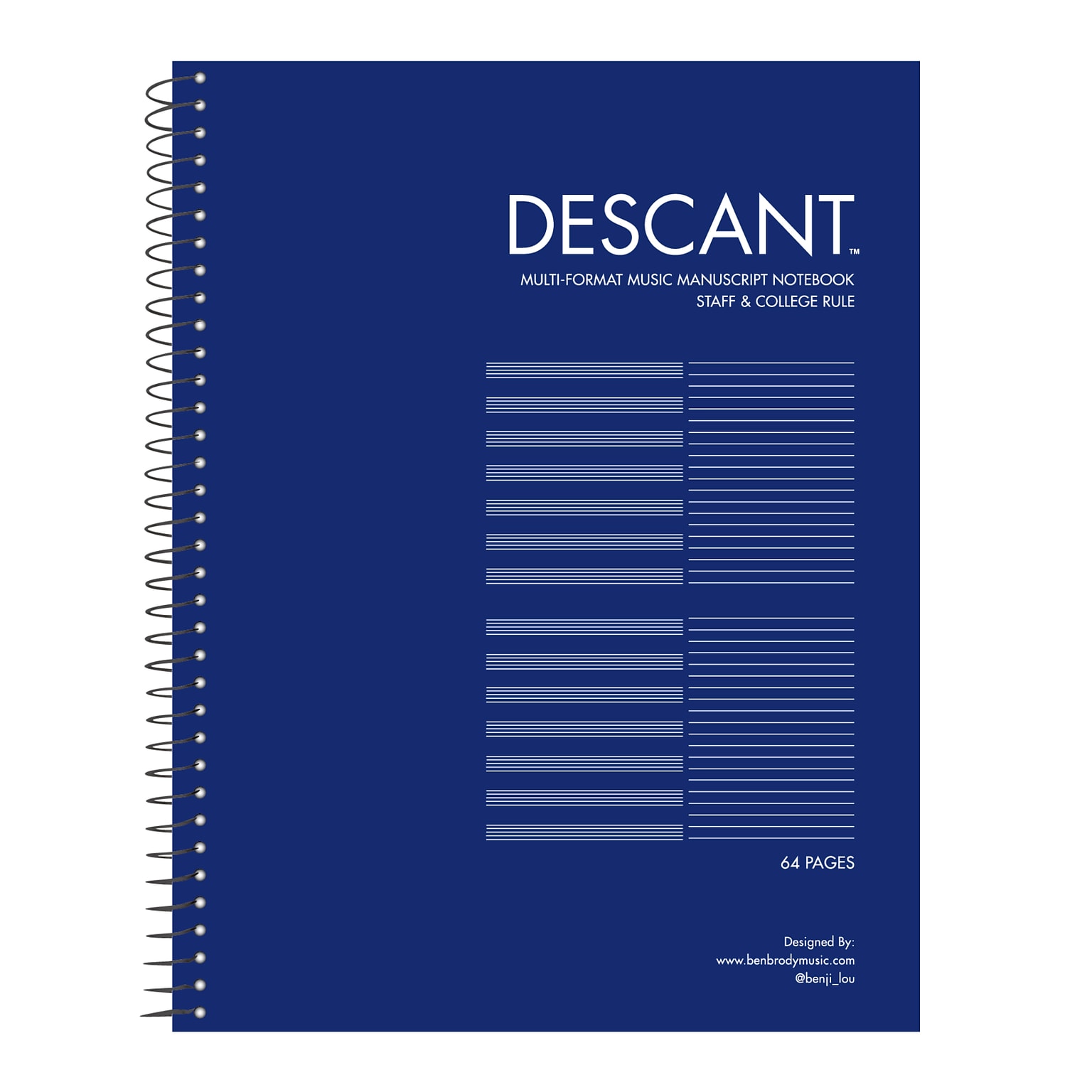 Roaring Spring Paper Products Descant Music Notebook, 8.5 x 11, Stave-/College-Ruled, 32 Sheets, Blue/White, 24/Carton