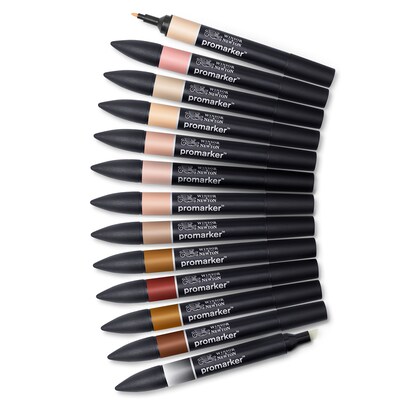 Winsor & Newton Promarker Dual-Tip Alcohol Based Marker, Skin Tones, 12/Pack (WNX0290172)