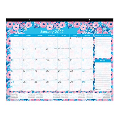 2027 Blueline Colorful Floral 22 x 17 Monthly Desk Pad Calendar (C194128-27)