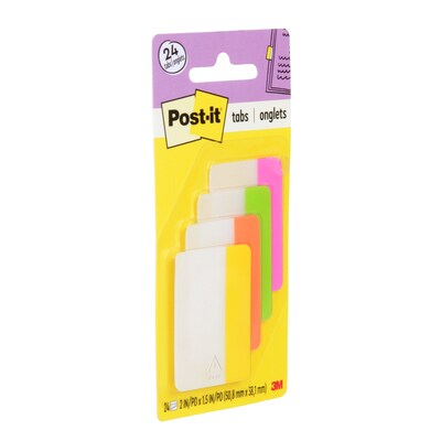 Post-it Tabs, 2 Wide, Solid, Assorted Colors, 24 Tabs/Pack (686-PLOY)