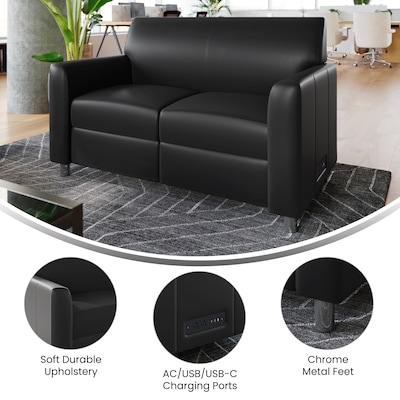 Flash Furniture Agent LeatherSoft Reception Loveseat, Black/Chrome Legs (BT827U2BKCHR)