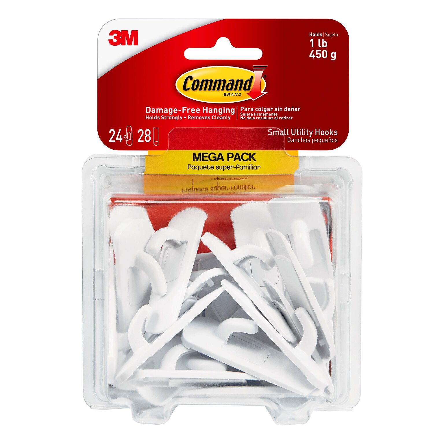 Command Small Utility Hook Mega Pack, White, 24 Hooks (17002-MPES)