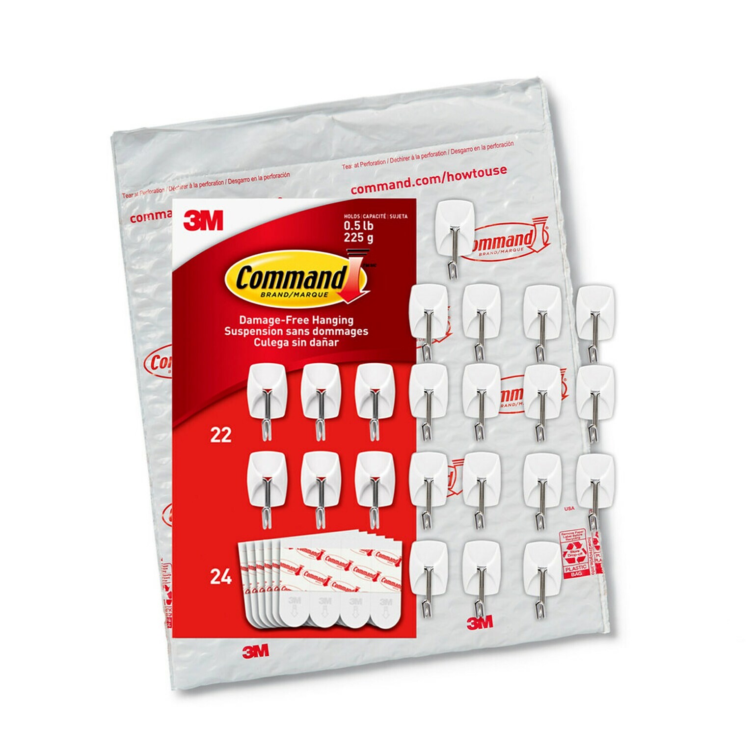 Command Small Wire Hooks, 0.5 lb., White, 22/Pack (17067-22NA)