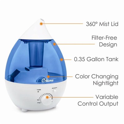 Crane Mini-Drop Ultrasonic Cool Mist Humidifier 0.35-Gallon, 200 sq. ft., Blue (EE-5300)