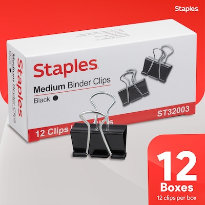 Staples® Medium Binder Clips, Medium, Black, 144/Pack (ST32003/32003)