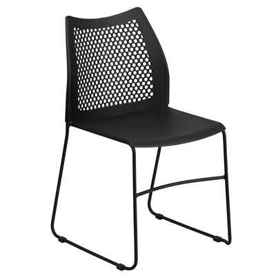 Flash Furniture HERCULES Series Plastic Stack Chair with Air-Vent Back and Sled Base, Black, 5 Pack