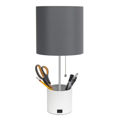 Creekwood Home 18.5" LED Table Lamp with USB Port, White/Gray (CWT-1007-GW)