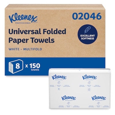Kleenex Recycled Multifold Paper Towels, 1-ply, 150 Sheets/Pack, 8 Packs/Carton (02046)