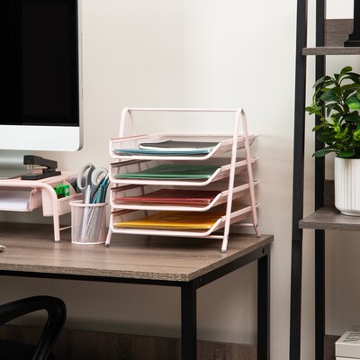 Mind Reader Metal Mesh Front Loading Letter Tray, Letter/Legal Size, Pink (4TPAPER-PNK)