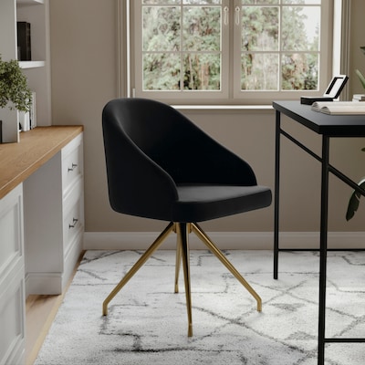 Martha Stewart Sora Velvet Swivel Task Chair, Black/Polished Brass (CH222119BKGLD)