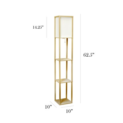 Simple Designs 62.50" Floor Lamp Etagere Organizer Storage Shelf with Linen Shade, Tan (LF1014-TAN)