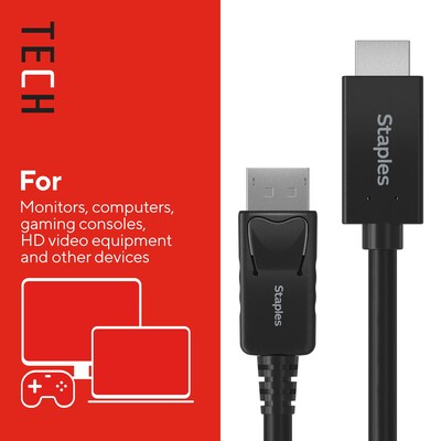 Staples TECH 6 ft. Display Port to HDMI Audio/Video Cable, Male to Male, Black (ST62466)