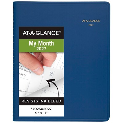 2027-2028 AT-A-GLANCE 9 x 11 Monthly Planner, Faux Leather Cover, Blue (70-250-20-27)