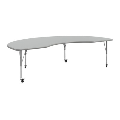 Flash Furniture Wren Kidney Activity Table, 96 x 48, Height Adjustable, Gray Top/Silver Frame (XUA4896KDGYTPC)